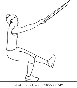 One continuous single drawing line art flat doodle sport, fitness, belt, muscle, woman. Isolated image hand draw contour on a white background
