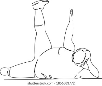 One continuous single drawing line art flat doodle yoga  young  woman  fitness  overweight  fat  obese  Isolated image hand draw contour white background
