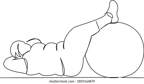 One continuous single drawing line art flat doodle woman, overweight, fat, fitness, sport, workout. Isolated image hand draw contour on a white background
