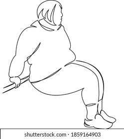 One continuous single drawing line art flat doodle woman, overweight, fat, fitness, sport, workout. Isolated image hand draw contour on a white background
