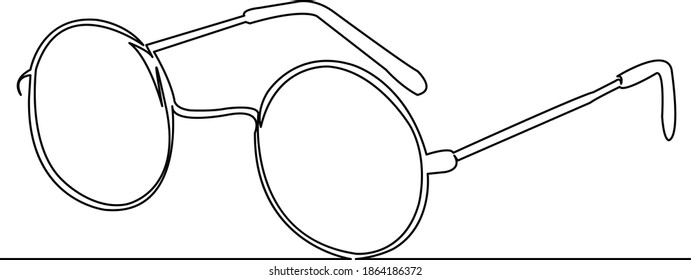 One continuous single drawing line art flat doodle portrait, glass, eyeglass, style, optical, fashion, eyesight, round, sun, specs. Isolated image hand draw contour on a white background
