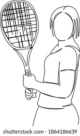 One continuous single drawing line art flat doodle line, tennis, young, player, sport, play, ball. Isolated image hand draw contour on a white background
