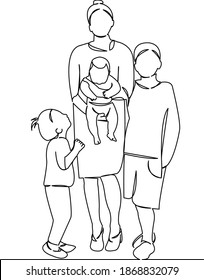 One continuous single drawing line art flat doodle child, mother, mom, family, kid, happy, female. Isolated image hand draw contour on a white background
