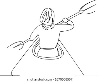 One continuous single drawing line art flat doodle girl, kayak, sport, water, canoe. Isolated image hand draw contour on a white background
