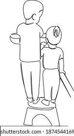 One continuous single drawing line art flat doodle girl, child, water, kid, hygiene, little, bathroom, soap, germ. Isolated image hand draw contour on a white background
