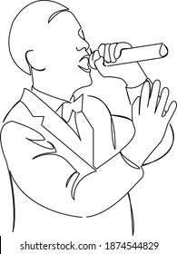 One continuous single drawing line art flat doodle singer, sound, music, microphone, song, man, musician. Isolated image hand draw contour on a white background
