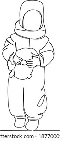 Eine durchgängige Linie für die Zeichnung Kunst flaches doodle Kind, Spielzeug, Kind, Mädchen, Kindheit, Junge. Einziger handgezeichneter Hintergrund
