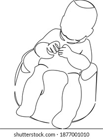 One continuous single drawing line art flat doodle baby, child, chair, toddler, kid. Isolated image hand draw contour on a white background

