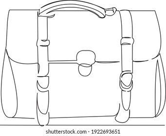 Una línea de dibujo única continua arte bolsa de doodle plana, viaje, equipaje, maleta, viaje. Contorno de dibujo a mano de imagen aislada en un fondo blanco
