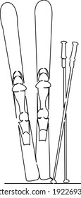 One continuous single drawing line art flat doodle ski, winter, mountain, season, resort, sport. Isolated image hand draw contour on a white background

