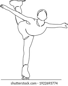 One continuous single drawing line art flat doodle sport, girl, skate, skater, activity, female, skating. Isolated image hand draw contour on a white background
