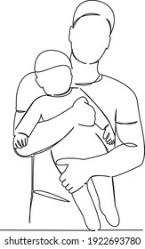 One continuous single drawing line art flat doodle parent, happy, male, little, child, family, childhood, dad. Isolated image hand draw contour on a white background
