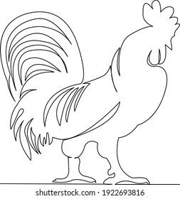 One continuous single drawing line art flat doodle rooster, animal, bird, chicken, nature. Isolated image hand draw contour on a white background
