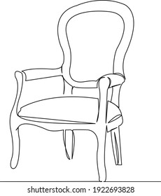 One Continuous Single Drawing Line Art Flat Doodle Style, Object, Chair, Furniture, Comfortable, Armchair, Sofa. Isolated Image Hand Draw Contour On A White Background
