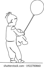 One continuous single drawing line art flat doodle balloon, happy, girl, kid, baby, childhood. Isolated image hand draw contour on a white background
