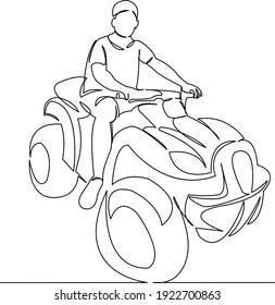 One continuous single drawing line art flat doodle sport, atv, bike, motor, helmet, sand, racer. Isolated image hand draw contour on a white background
