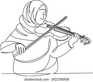 One continuous single drawing line art flat doodle music, muslim, violin, musician, instrument. Isolated image hand draw contour on a white background
