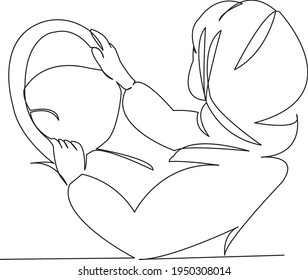One continuous single drawing line art flat doodle hijab, auto, islamic, happy, smile, female, traditional, drive. Isolated image hand draw contour on a white background
