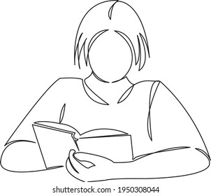 One continuous single drawing line art flat doodle education, happy, study, woman, student. Isolated image hand draw contour on a white background
