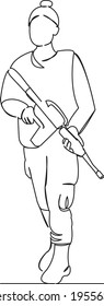 Eine durchgängige Ziehungslinie Kunst flach doodle Soldaten, Militär, Frauen, Armee, Waffen, Krieg, bewaffnet. Einziger handgezeichneter Hintergrund
