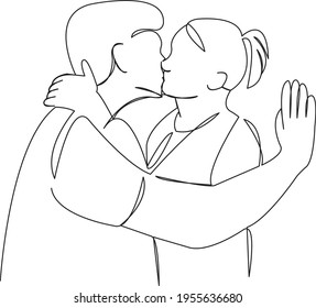 One continuous single drawing line art flat doodle couple, love, people, young, happy, happiness, romantic. Isolated image hand draw contour on a white background
