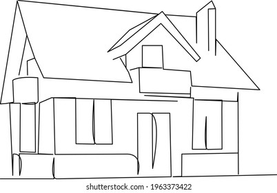 One continuous single drawing line art flat doodle house, home, people, person. Isolated image hand draw contour on a white background
