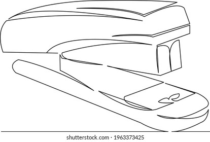 One continuous single drawing line art flat doodle stapler, work, object, isolated, office, metal, equipment. Isolated image hand draw contour on a white background
