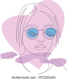 One continuous single drawing line art flat doodle glass, fly, girl, airplane, beautiful, tourism, optical. Isolated image hand draw contour on a color background
