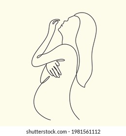 One continuous single drawing line art doodle female, pregnant, pregnancy, woman, parentl. Isolated image hand draw contour on a white background