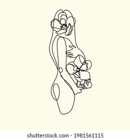 One continuous single drawing line art doodle female, pregnant, pregnancy, woman, parentl. Isolated image hand draw contour on a white background