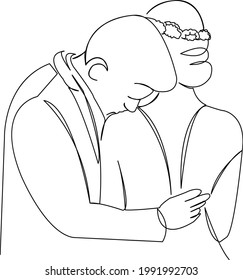 One continuous single drawing line art flat doodle groom, love, wedding, couple, bride, marriage. Isolated image hand draw contour on a white background
