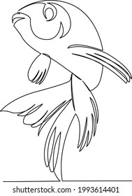 One continuous single drawing line art flat doodle fish, animal, isolated, nature, white, sea, aquarium, orange. Isolated image hand draw contour on a white background
