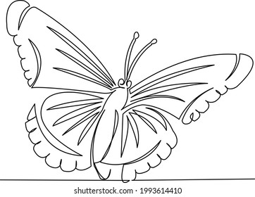 One continuous single drawing line art flat doodle wing, summer, butterfly, insect, spring, nature, beauty, flying, butterflies. Isolated image hand draw contour on a white background

