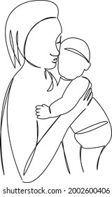 One continuous single drawing line art flat doodle mom, mother, baby, happy, motherhood, love. Isolated image hand draw contour on a white background
