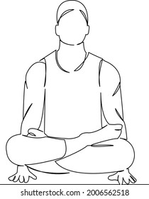 Una línea de dibujo única continua arte garabato plano yoga, pose, ejercicio, macho, fitness, entrenamiento, hombre, adulto, equilibrio. Contorno de dibujo a mano de imagen aislada en un fondo blanco
