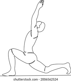 One continuous single drawing line art flat doodle yoga, pose, exercise, male, fitness, training, man, adult, balance. Isolated image hand draw contour on a white background
