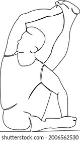 One continuous single drawing line art flat doodle yoga, pose, exercise, male, fitness, training, man, adult, balance. Isolated image hand draw contour on a white background
