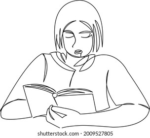 One continuous single drawing line art flat doodle continuous, people, girl, education, study, school, student. Isolated image hand draw contour on a white background

