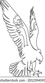 One continuous single drawing line art flat doodle wing, bird, eagle, hawk, animal, feather, falcon, predator. Isolated image hand draw contour on a white background
