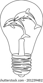 One continuous single drawing line art flat doodle symbol, concept, light, animal, dolphin, electricity. Isolated image hand draw contour on a white background
