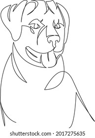 One continuous single drawing line art flat doodle dog, pet, animal, breed, cute, canine, puppy, pedigreed, friend. Isolated image hand draw contour on a white background
