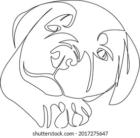 One continuous single drawing line art flat doodle dog, pet, animal, breed, cute, canine, puppy, pedigreed, friend. Isolated image hand draw contour on a white background
