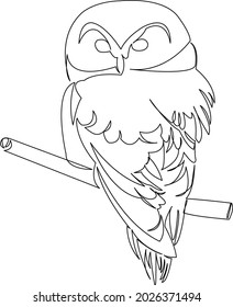 One continuous single drawing line art flat doodle animal, owl, bird, feather, wing, eye. Isolated image hand draw contour on a white background
