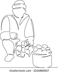 One continuous single drawing line art flat doodle organic, farmer, plant, food, agriculture, farm. Isolated image hand draw contour on a white background
