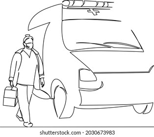 One continuous single drawing line art flat doodle doctor, emergency, ambulance, rescue, paramedic, medical, car, vehicle, hospital. Isolated image hand draw contour on a white background
