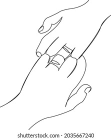 Una continua línea de dibujo de una pareja de garabatos planos, boda, romance, amor, matrimonio, ceremonia. Contorno de dibujo a mano de imagen aislada en un fondo blanco
