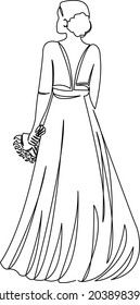 One continuous single drawing line art flat doodle wedding, bride, white, love, beautiful, groom, girl. Isolated image hand draw contour on a white background
