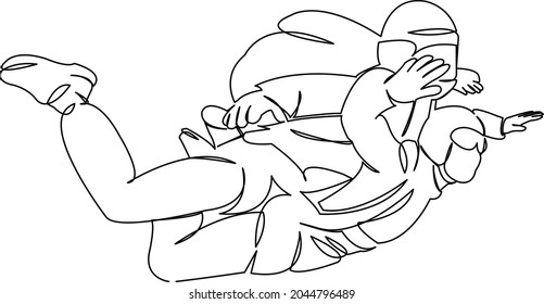 One continuous single drawing line art flat doodle high, continuous, action, extreme, sky, parachuting, sport. Isolated image hand draw contour on a white background
