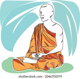 One continuous single drawing line art flat doodle monk, buddhist, buddhism, religion, asia. Isolated image hand draw contour on a white background

