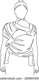 One continuous single drawing line art flat doodle parent, mother, child, family, cute, care, together, scarf. Isolated image hand draw contour on a white background
